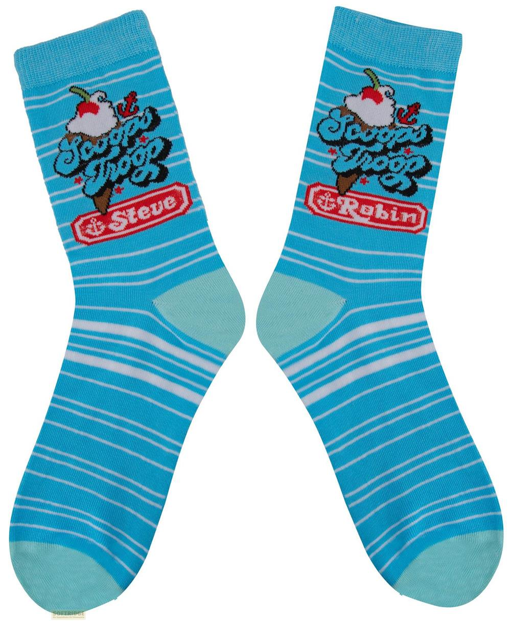 Calcetines azules con rayas blancas y gráfico de helado.