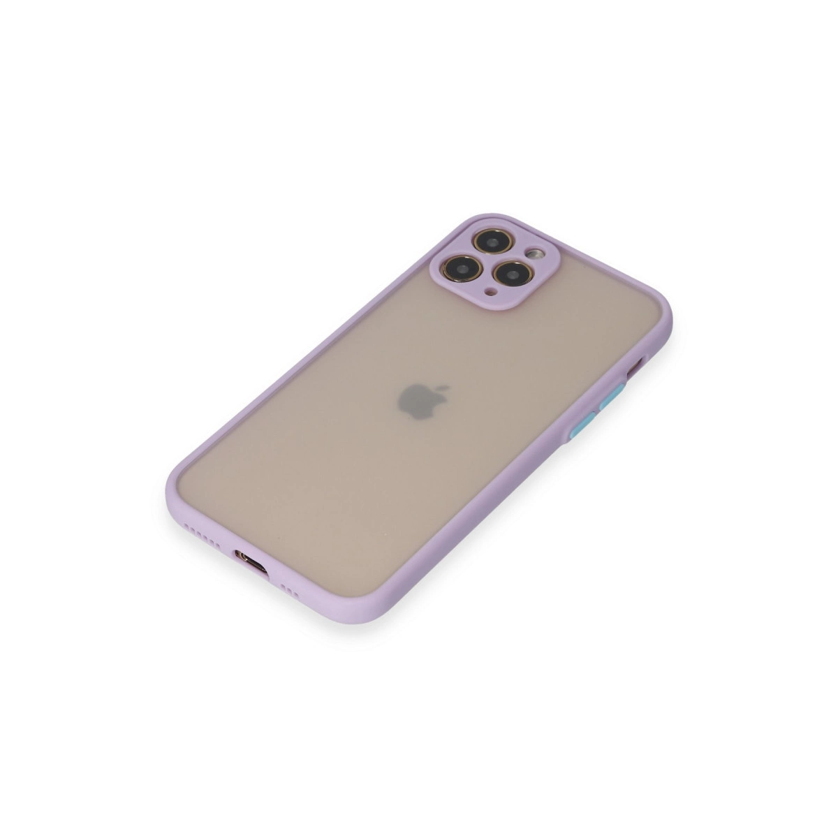 Kameralı ve Apple logolu mor iPhone kılıfı.