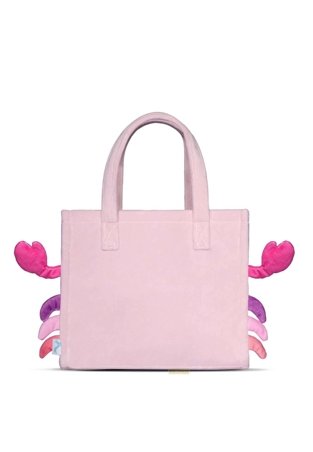Eine hellrosa Tasche mit Krabbenschwänzen und Krallen in Pink und Lila.