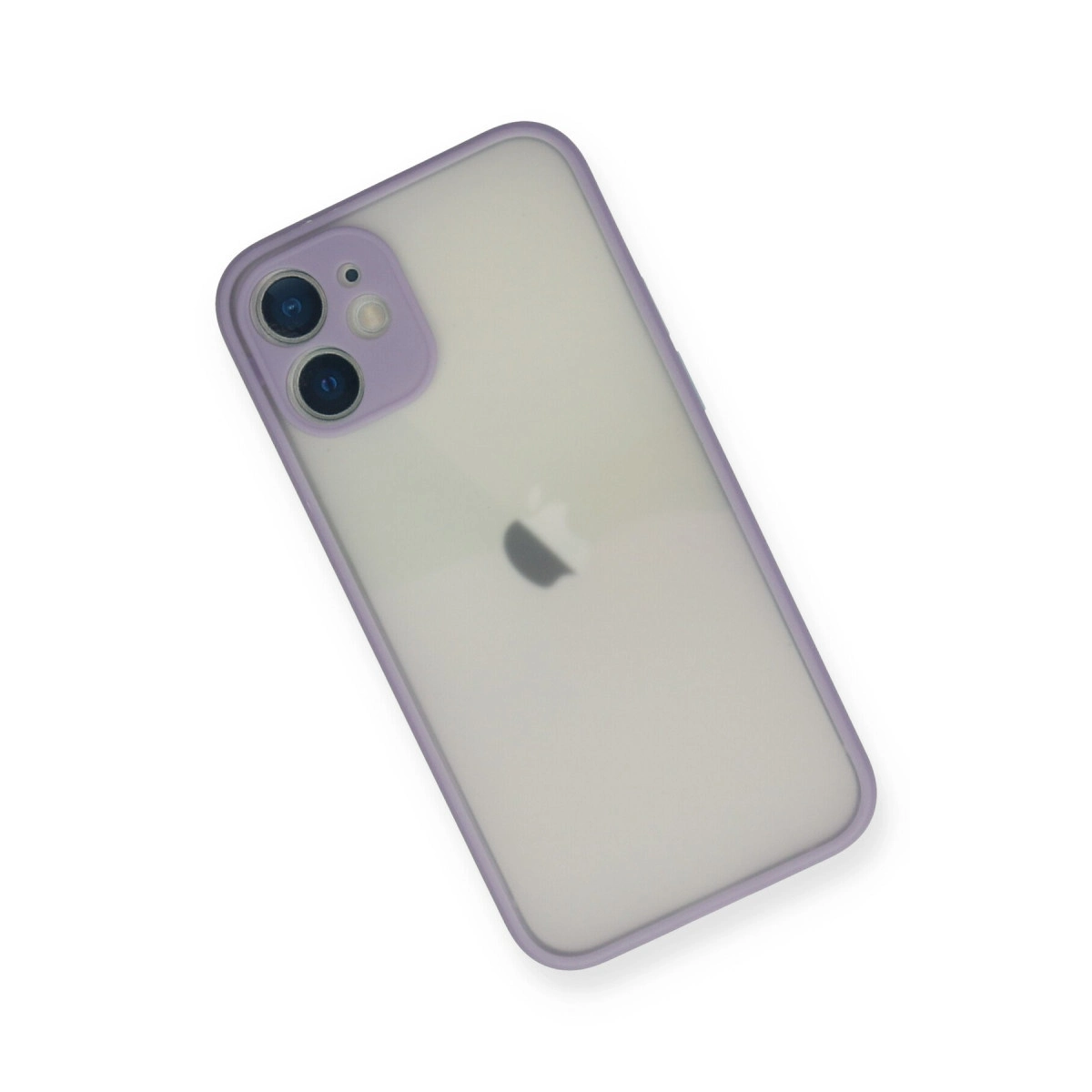 Beyaz arka plan üzerinde mor iPhone kılıfı.