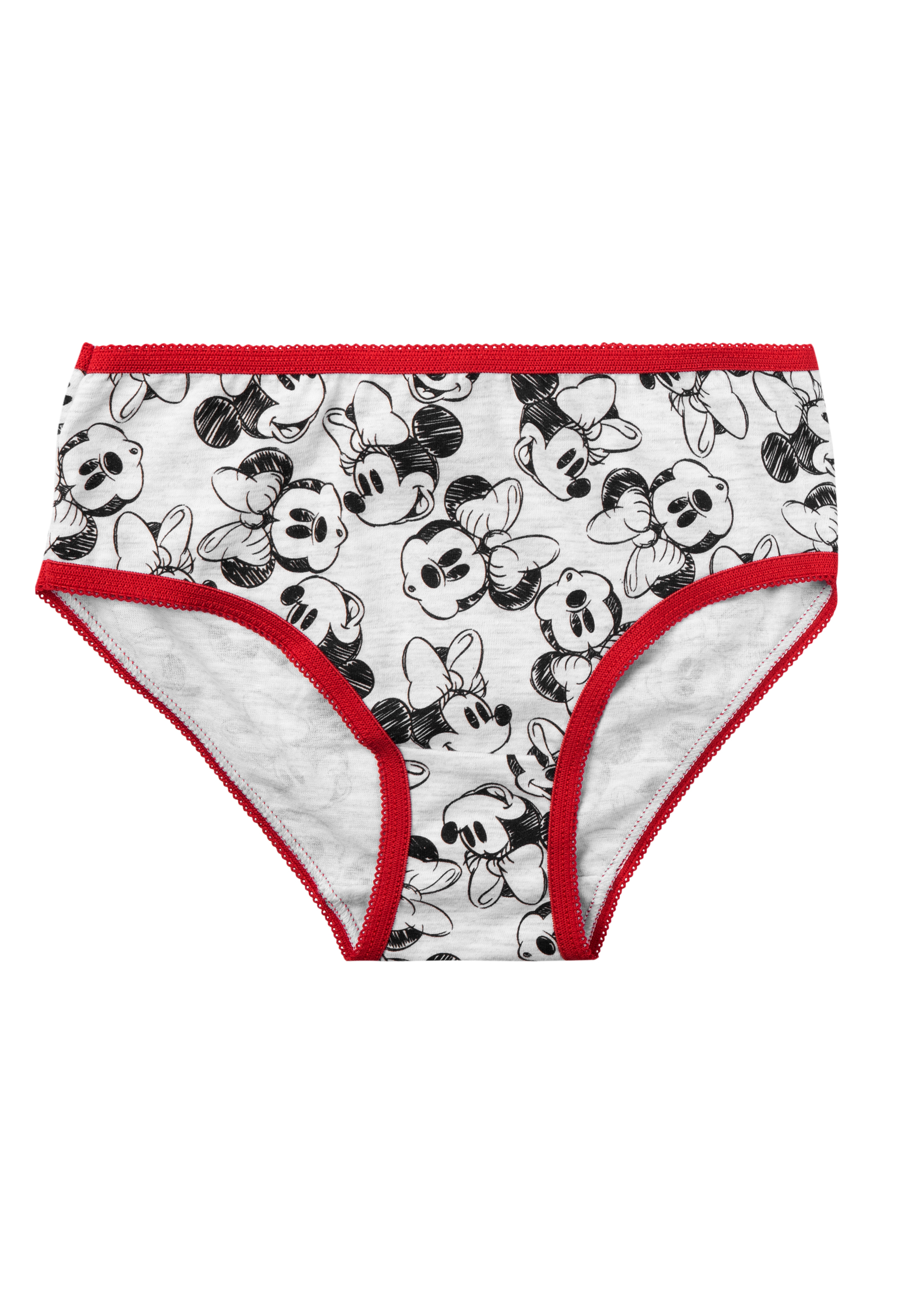 Weißer Slip mit Mickey-Maus-Muster und rotem Rand.