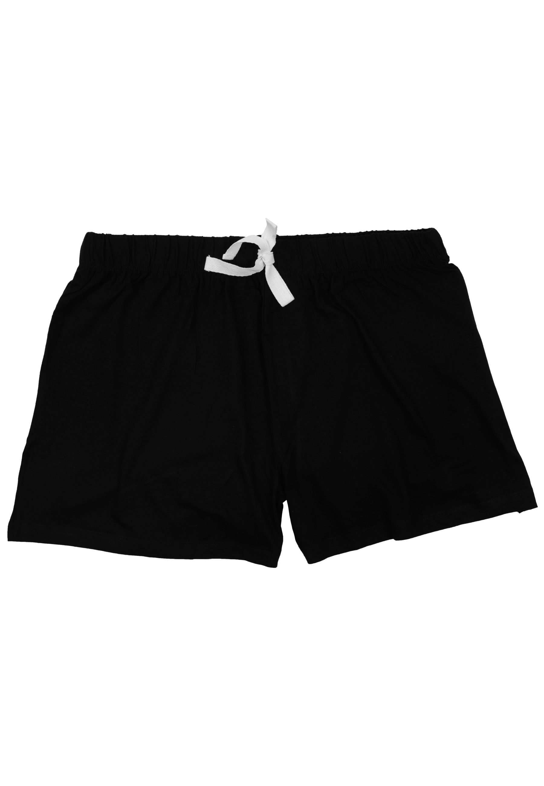 Schwarze Shorts mit weißem Kordelzug, elastischem Bund.