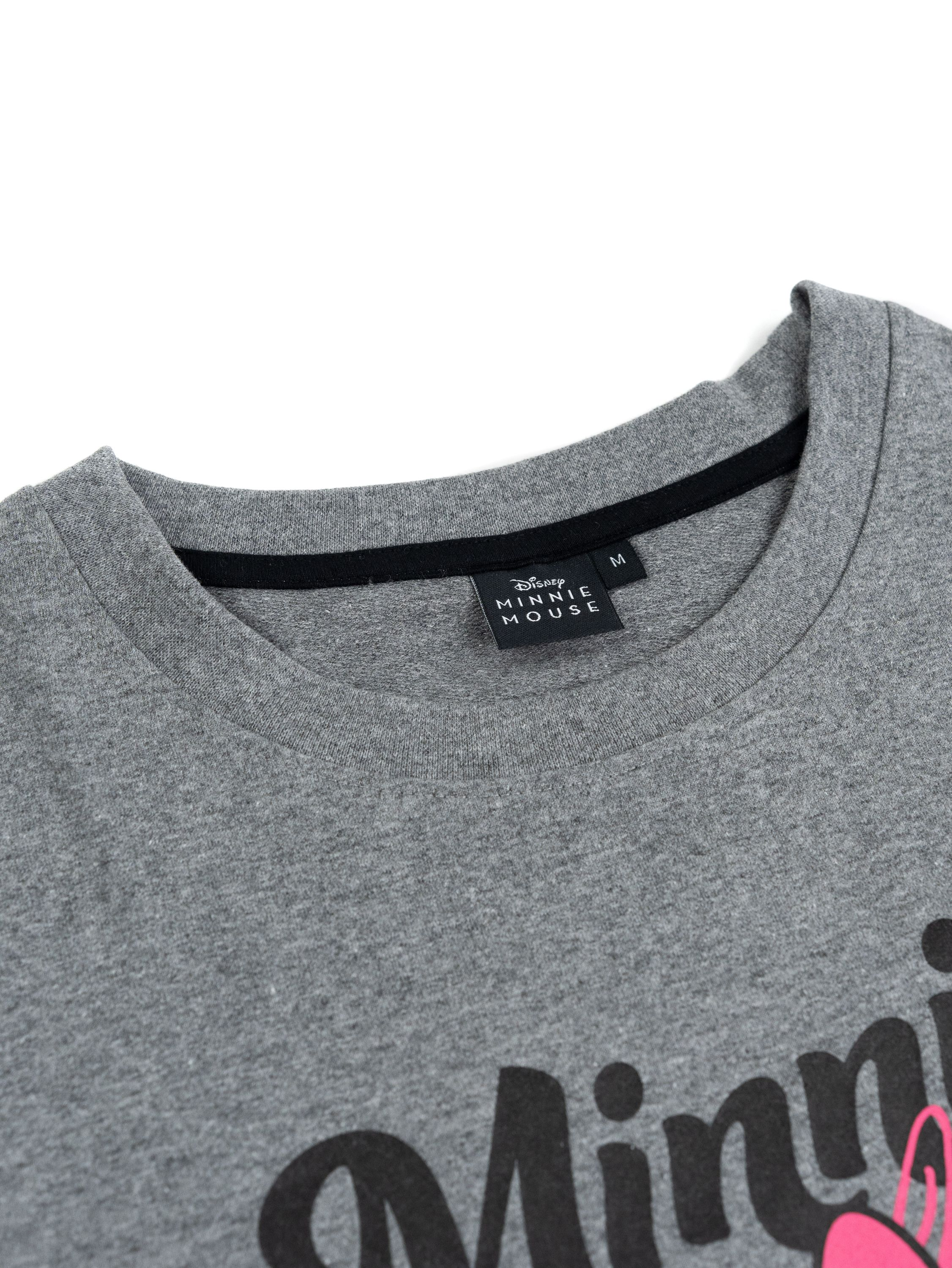 Graues Disney Minnie Maus T-Shirt mit Aufdruck. Größe M.