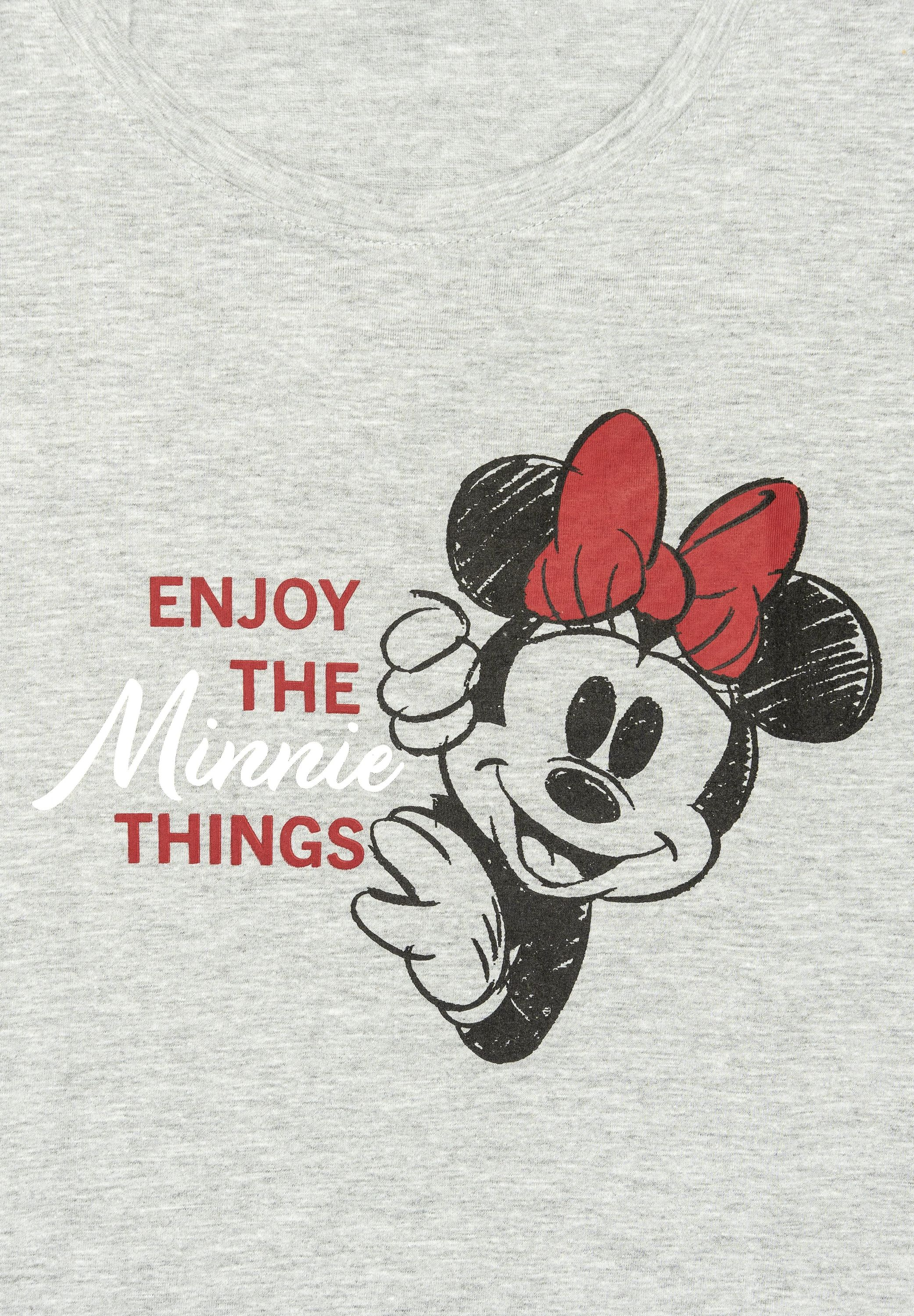 Graues T-Shirt mit Minnie Maus und Text "Enjoy the Minnie Things".