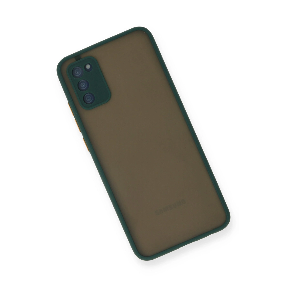 Yeşil kamera modüllü ve çerçeveli koyu kahverengi telefon.