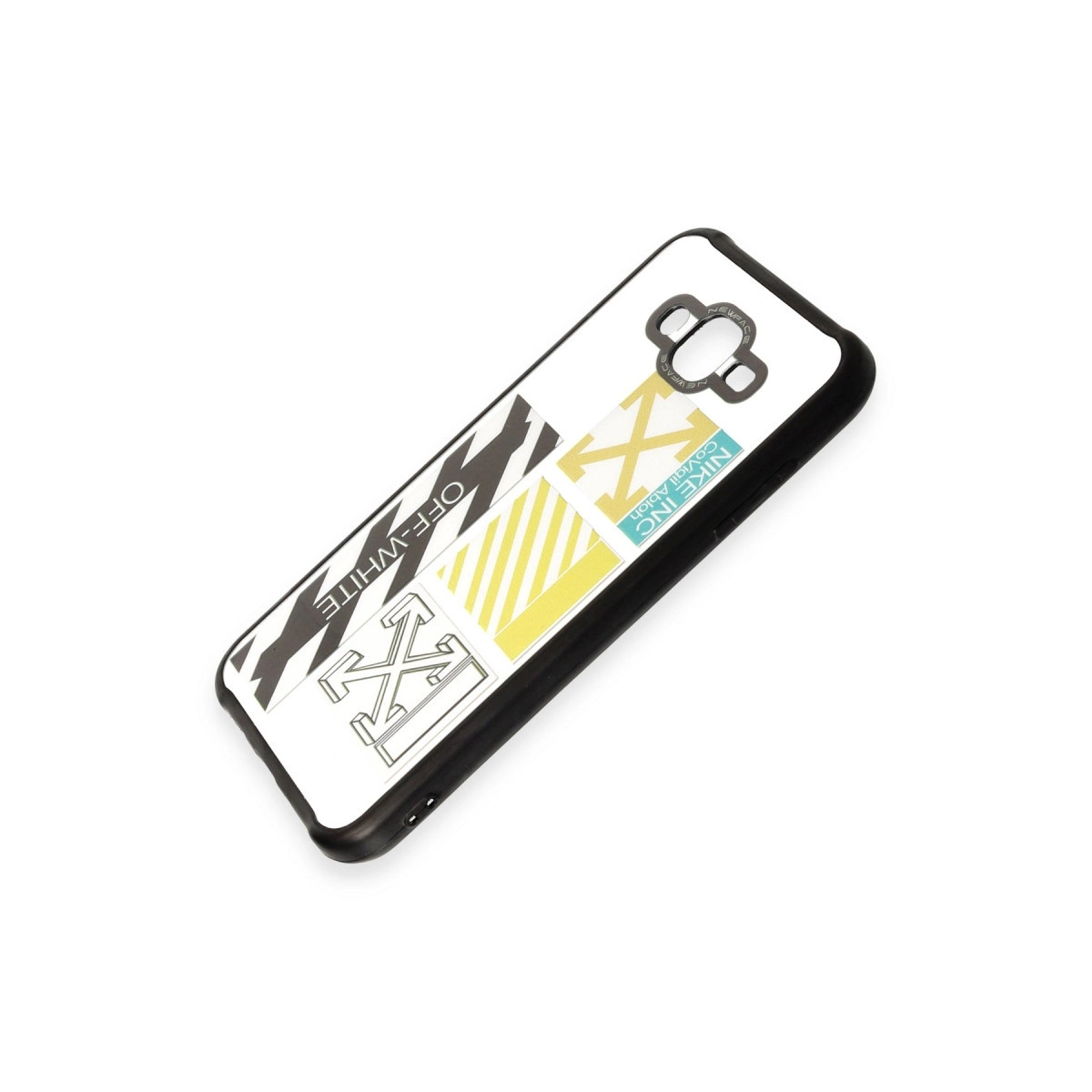 Ok ve şerit desenli Off-White telefon kılıfı, beyaz, sarı, siyah.