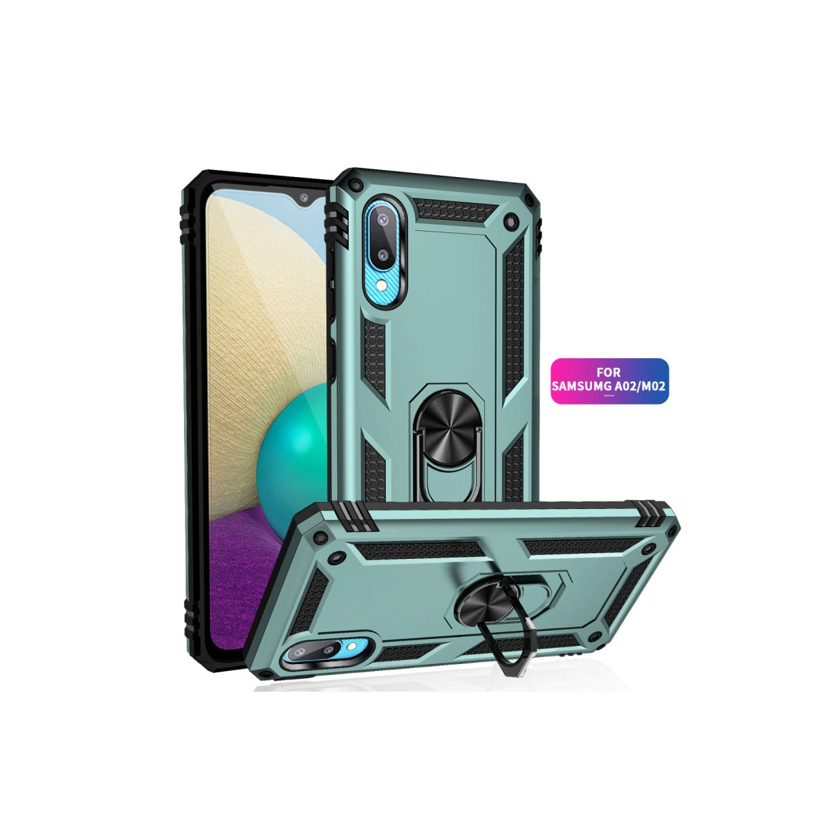 Samsung A02/M02 için halka tutuculu turkuaz telefon kılıfı.