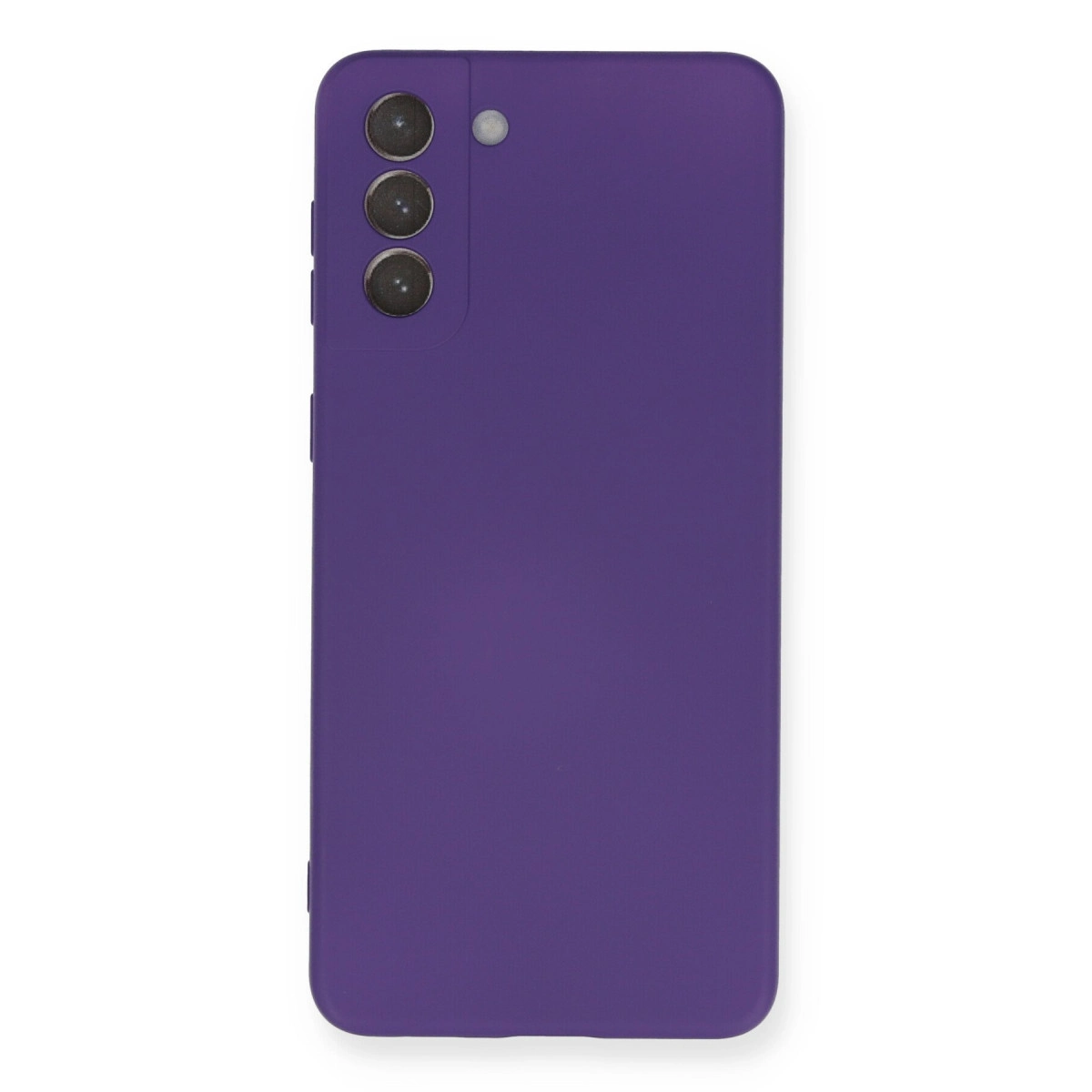 Üç kameralı ve flaşlı mor telefon kılıfı.