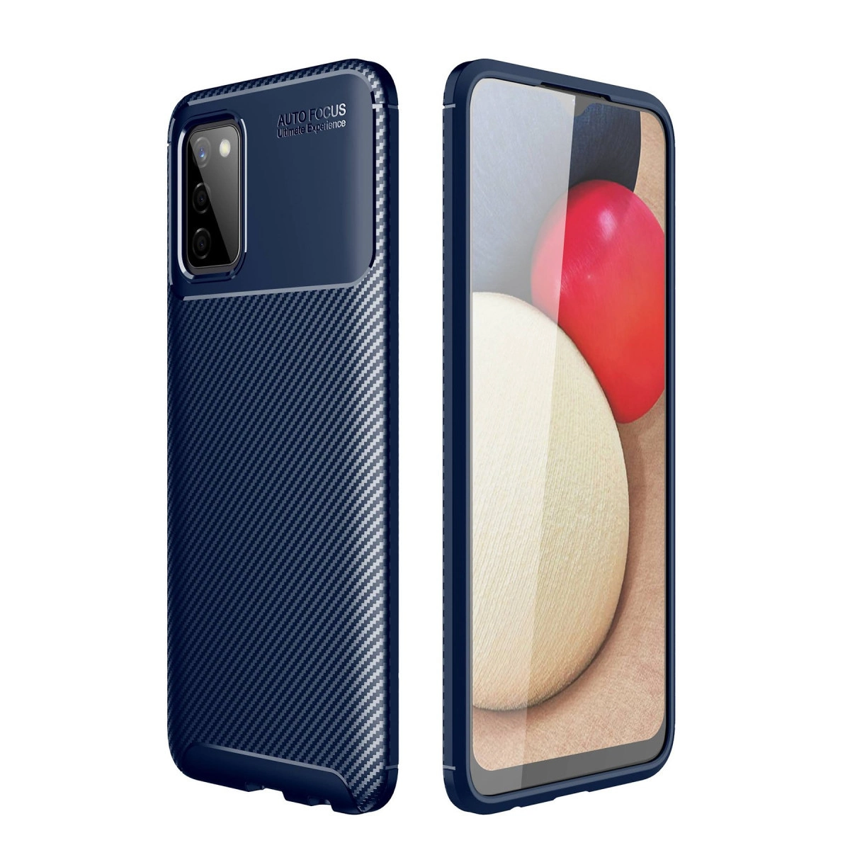 Karbon fiber dokulu lacivert telefon kılıfı ve kamera kesimi.