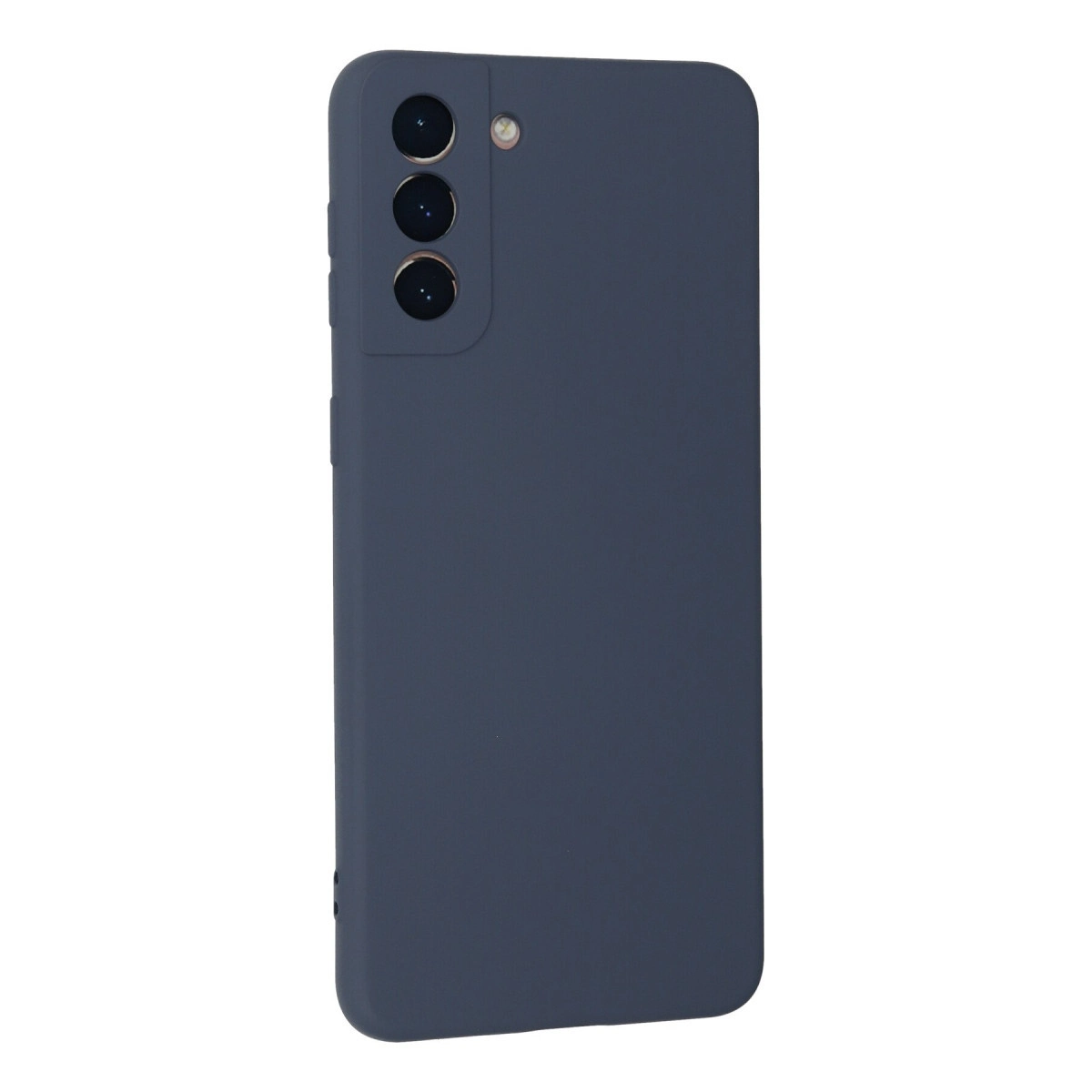 Üç kamera lensli koyu mavi akıllı telefon kılıfının arkası.