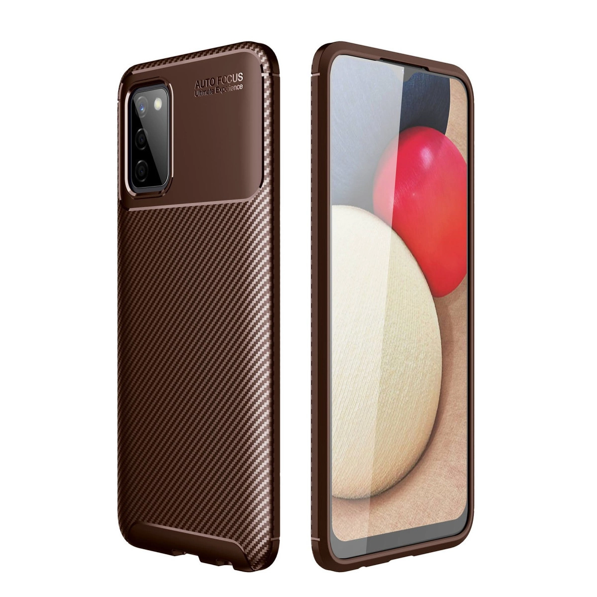 NEWFACE Samsung Galaxy A02S Uyumlu Auto Focus Karbon Kapak Telefon Kılıfı Kahverengi