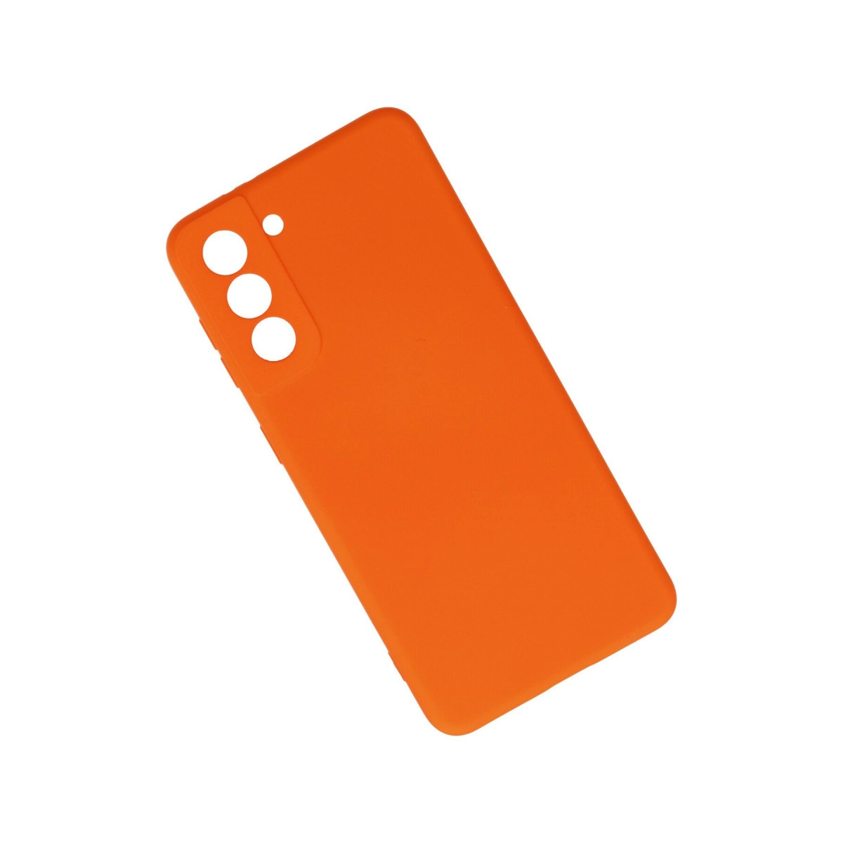 Kamera ve flaş için kesikleri olan turuncu telefon kılıfı.