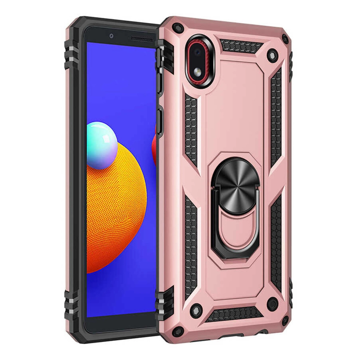 Siyah halka tutuculu pembe telefon, ekranın yakın çekimi.