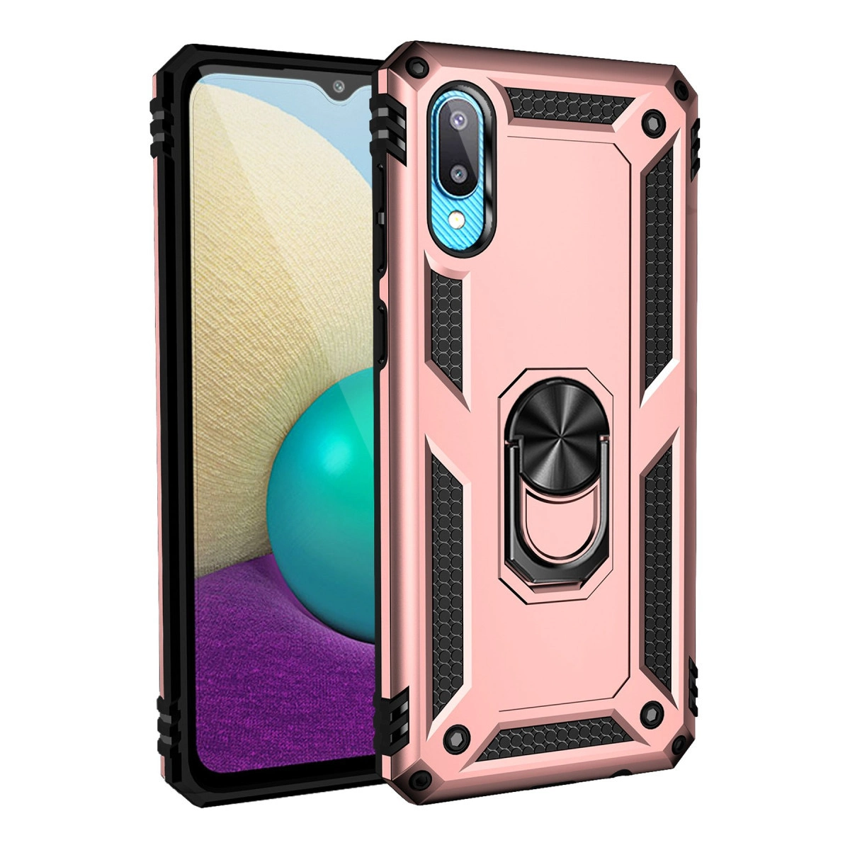 NEWFACE Samsung Galaxy A02 Uyumlu Sofya Yüzüklü Silikon Kapak Telefon Kılıfı Pembe