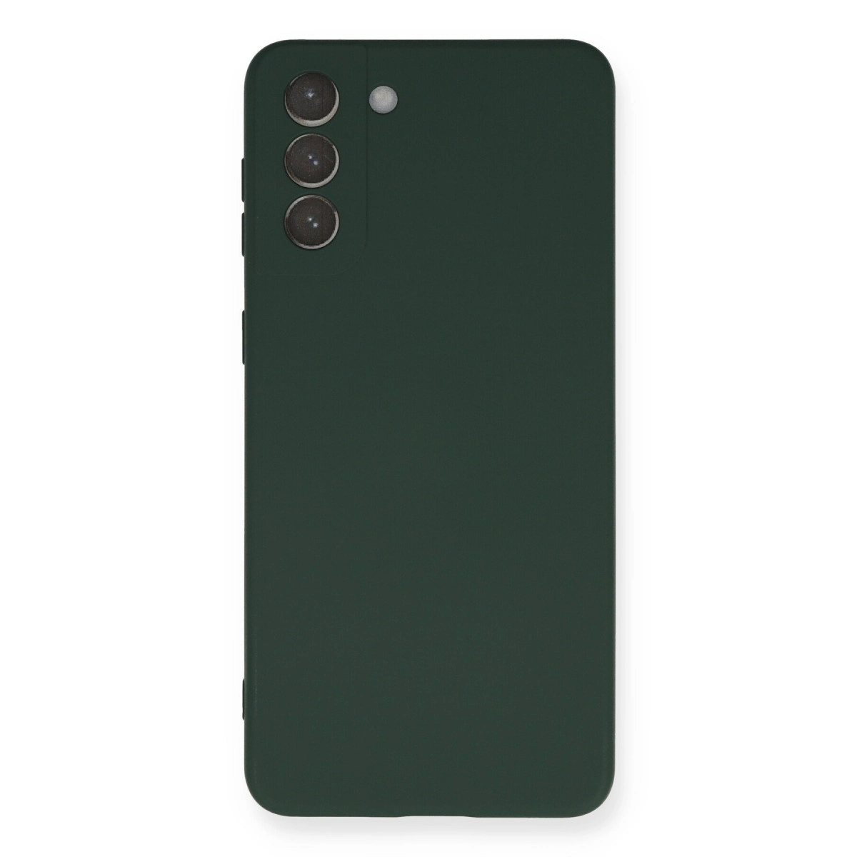 Arkada üç kamera ve flaşlı koyu yeşil akıllı telefon.