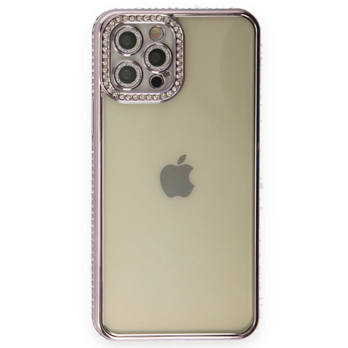 Dört kameralı iPhone, parlak taşlarla çevrili.