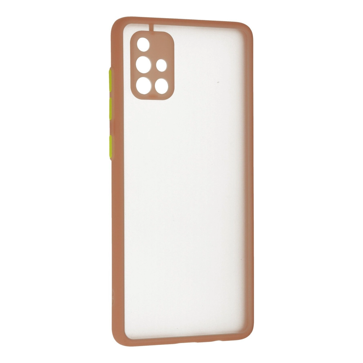 Kahverengi kenarlı ve kamera kesimli şeffaf telefon kılıfı.