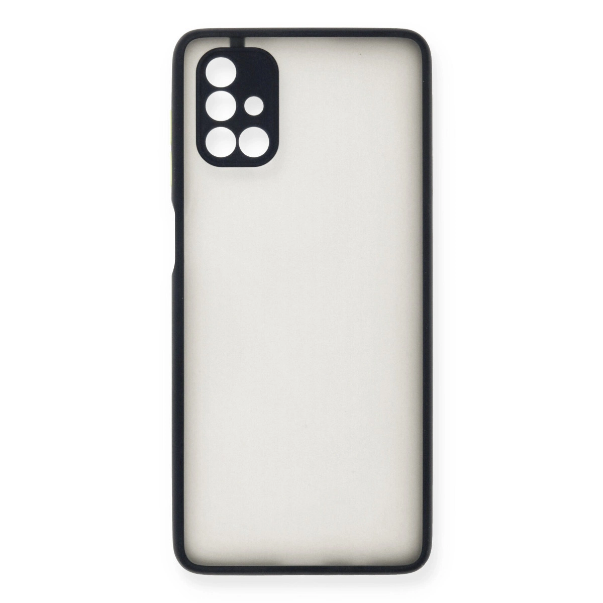 Siyah çerçeveli, şeffaf telefon kılıfı ve kamera kesiği.