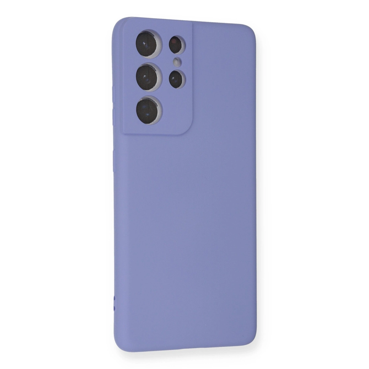Arkada dört kamera lensi olan mor telefon kılıfı.