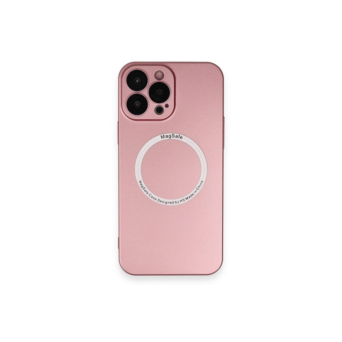 MagSafe halkalı ve üç kamera lensli pembe telefon kılıfı.