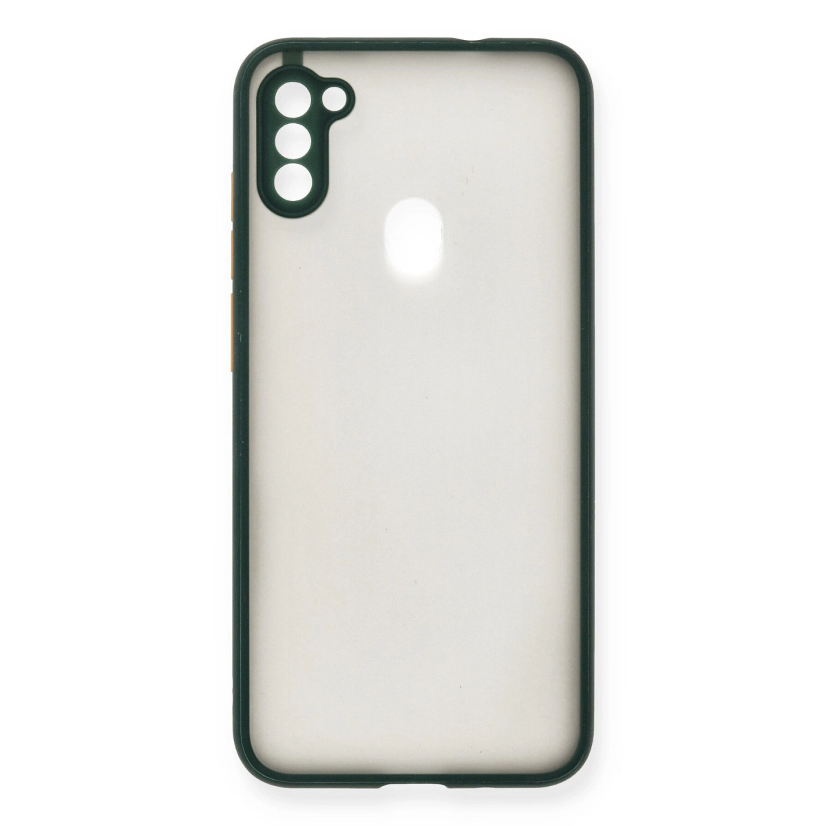 Koyu kenarlı ve kamera oyuklu şeffaf telefon kılıfı.