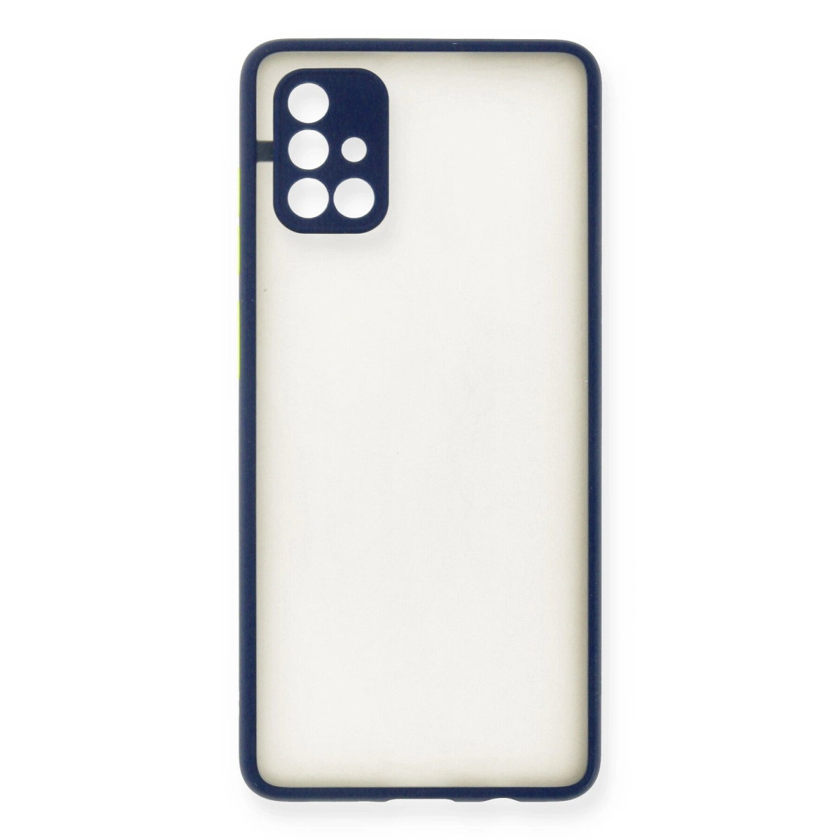 Koyu çerçeveli ve kamera kesimli şeffaf telefon kılıfı.