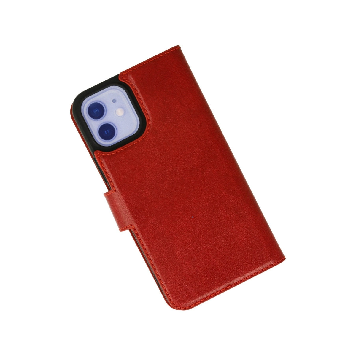Arkada iki kamerası olan kırmızı telefon kılıfı.