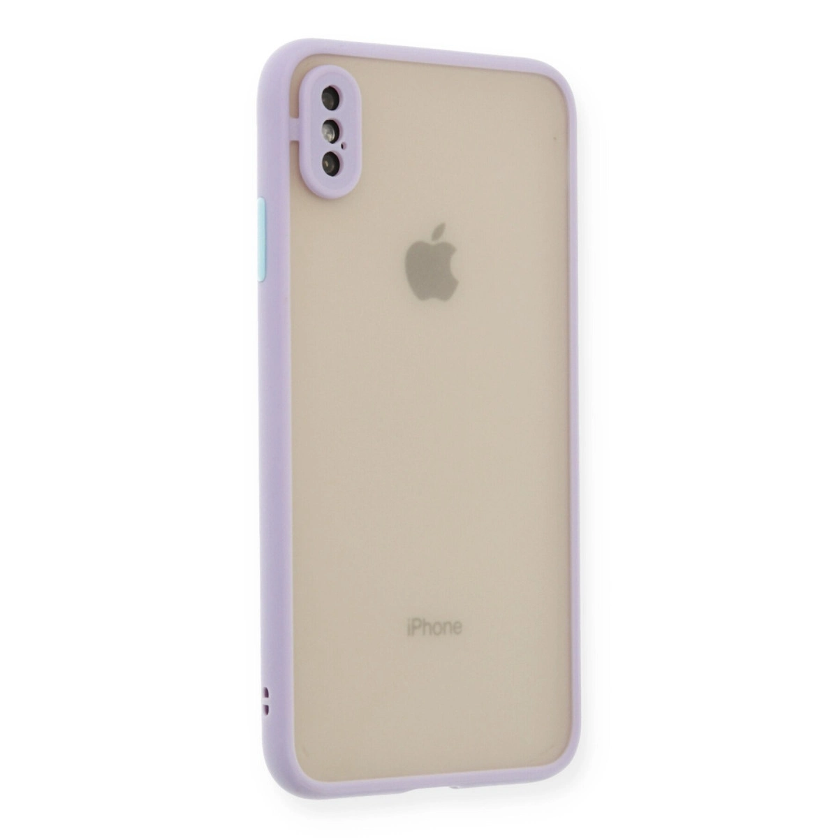 Üç kameralı, yarı saydam arkalı mor iPhone kılıfı.
