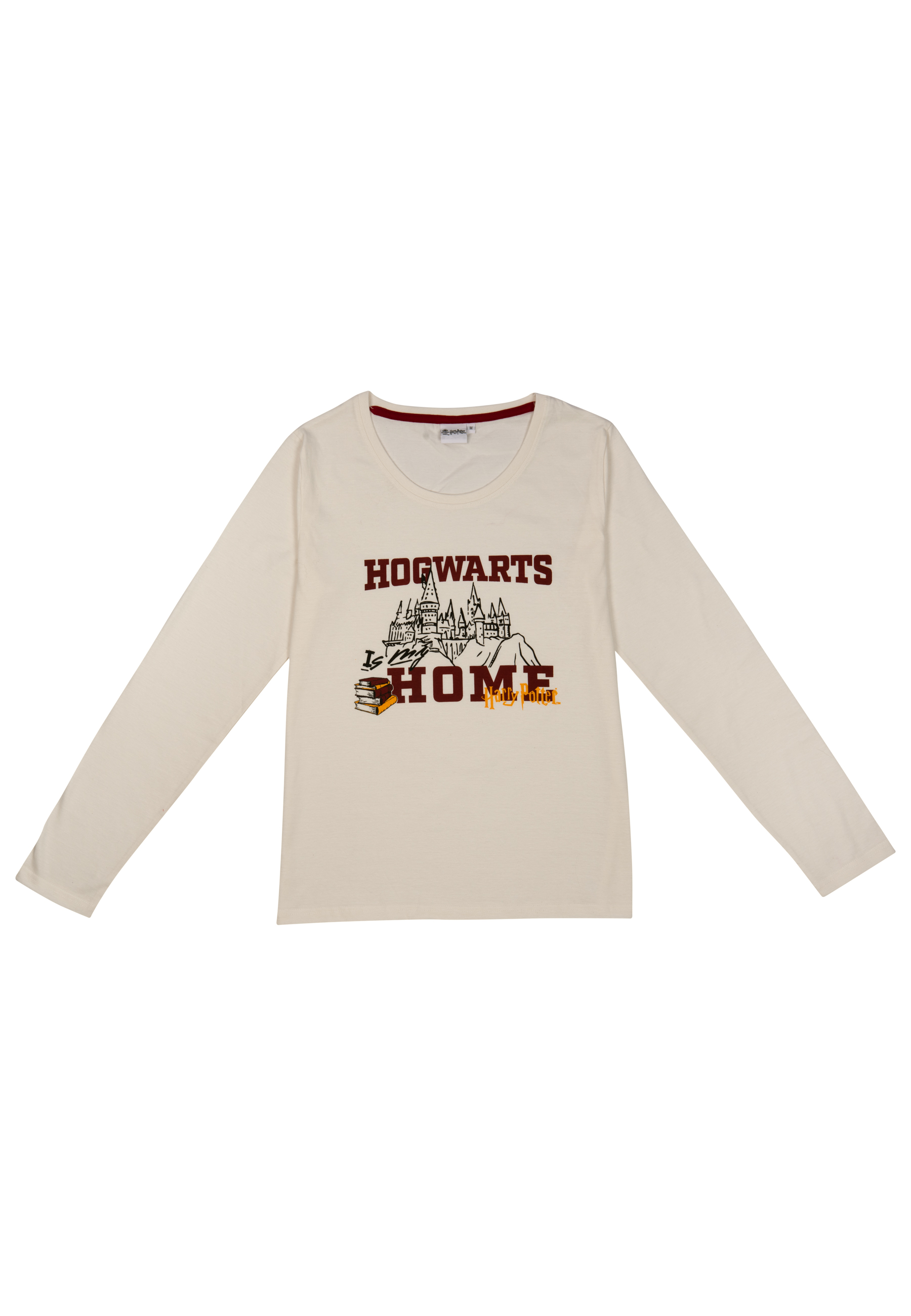 Cremefarbener Pullover mit Hogwarts-Schloss und Schriftzug.