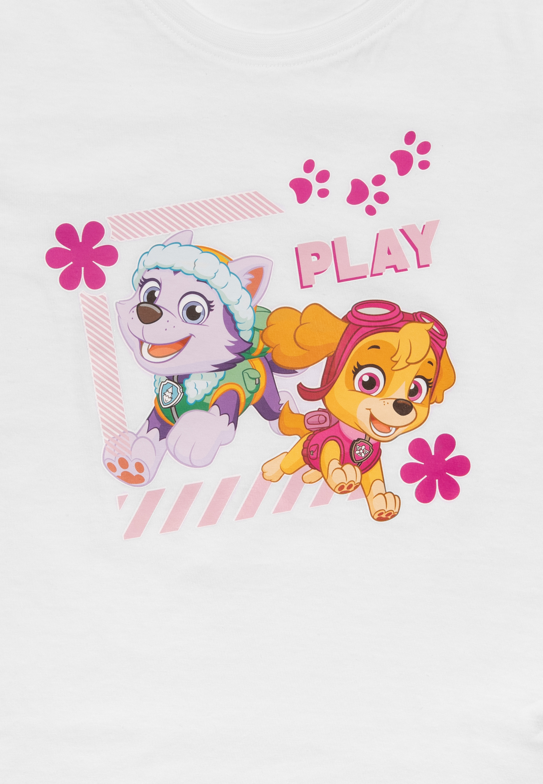Zwei animierte Hunde auf einem weißen T-Shirt, die aufgedruckt sind.
