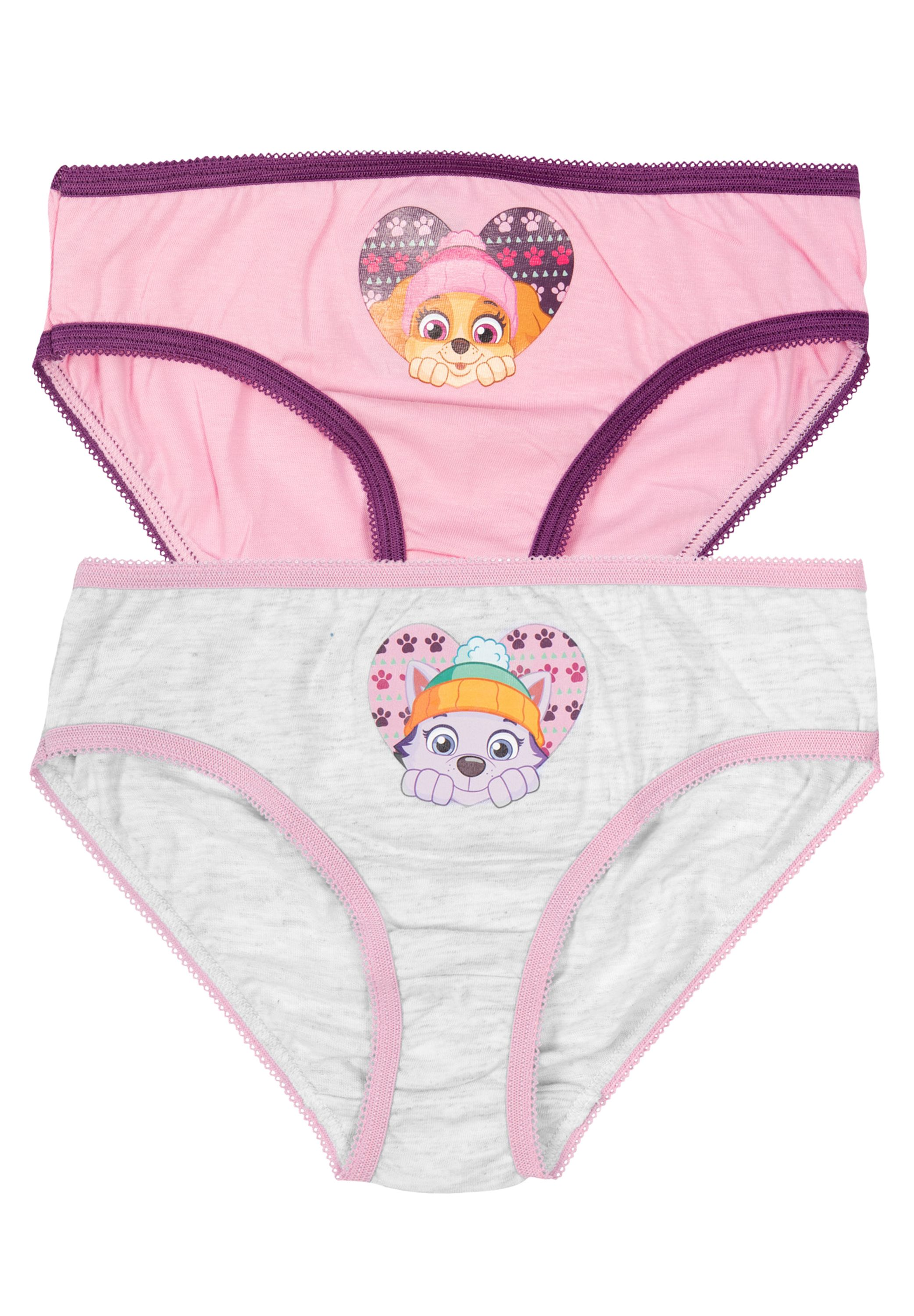 Zwei Höschen mit Hundemotiv: rosa mit Skye, grau mit Everest.