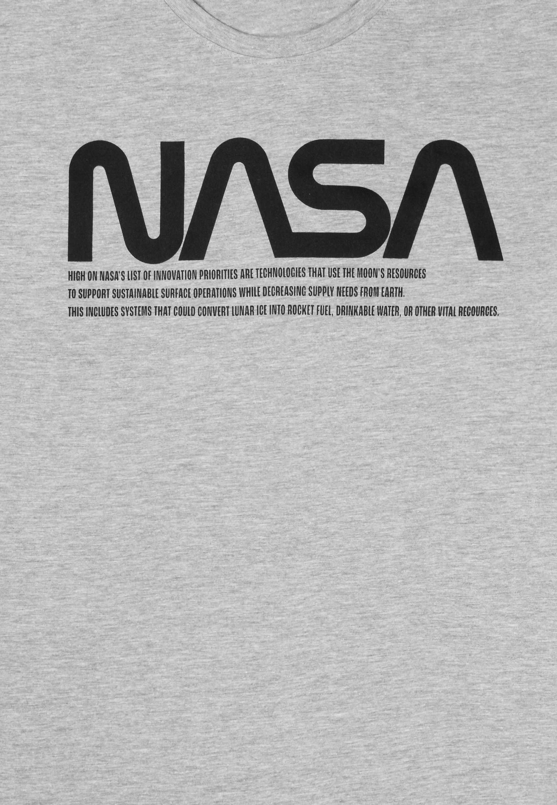 Graues T-Shirt mit schwarzem NASA-Logo und Text über Mondressourcen.