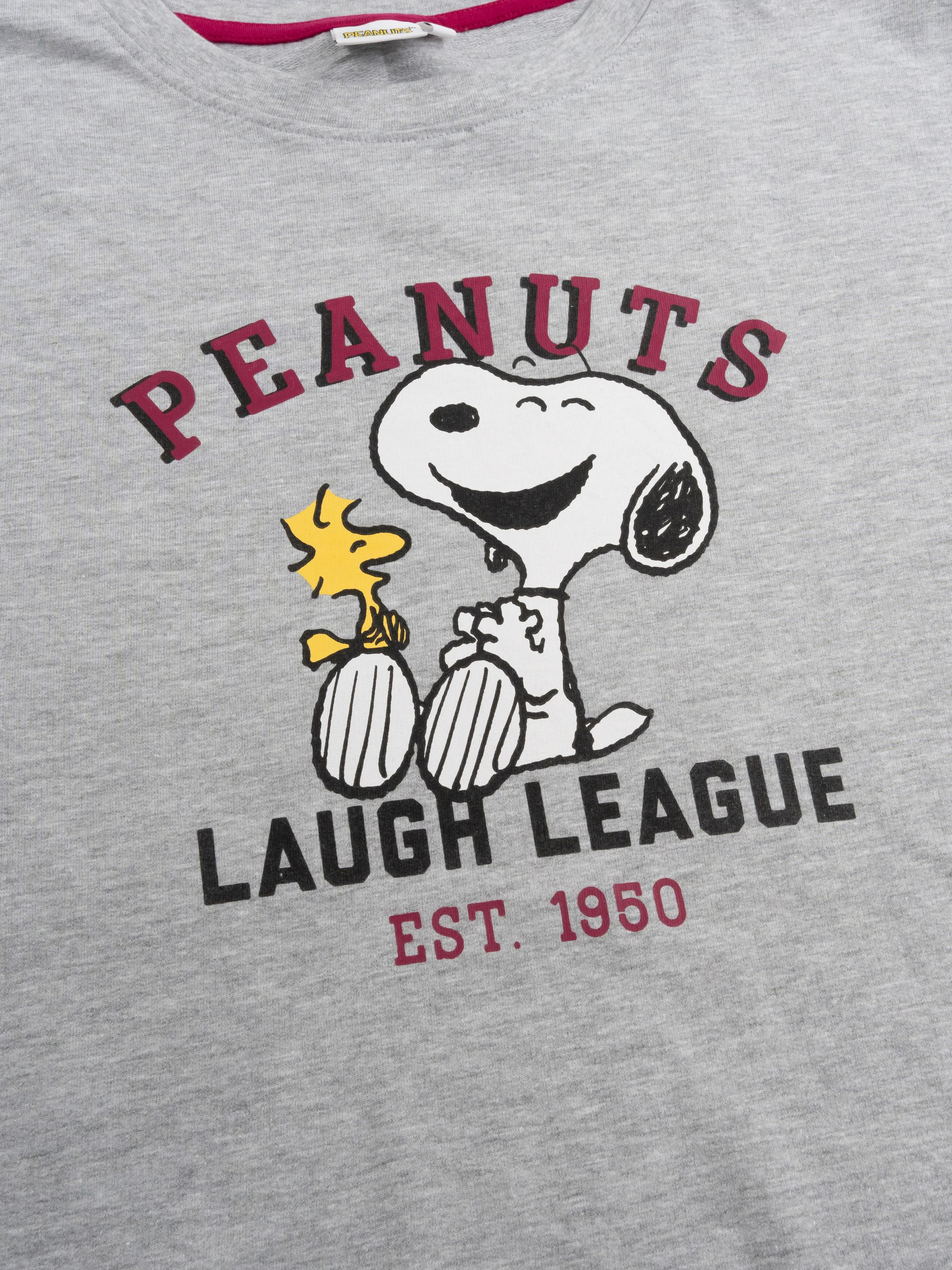 Graues T-Shirt mit Snoopy und Woodstock, "PEANUTS LAUGH LEAGUE EST. 1950"