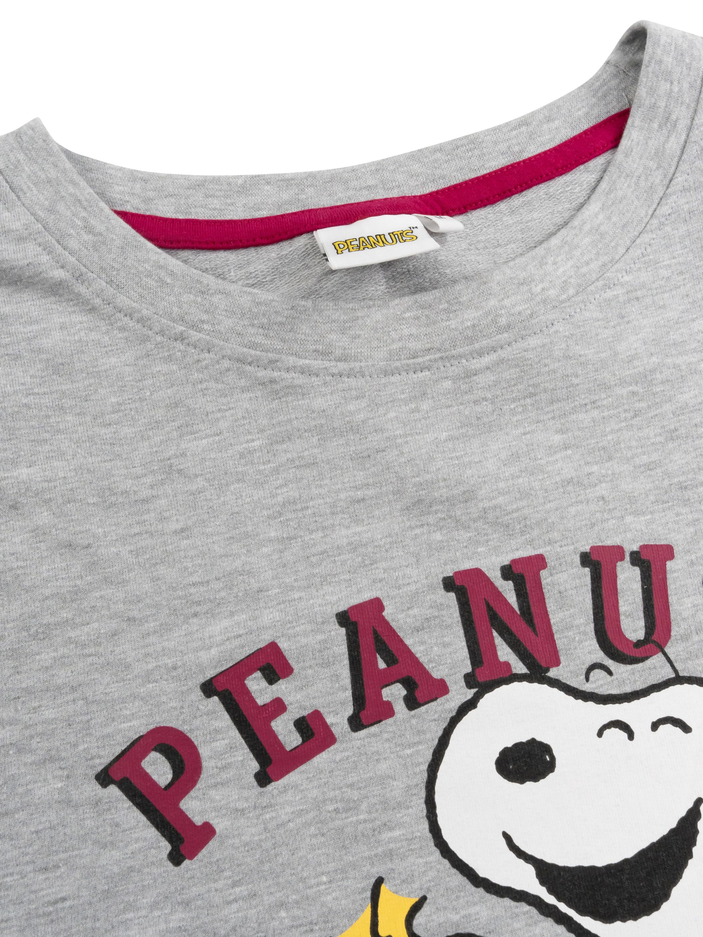 Grauer Pullover mit Snoopy-Aufdruck und 