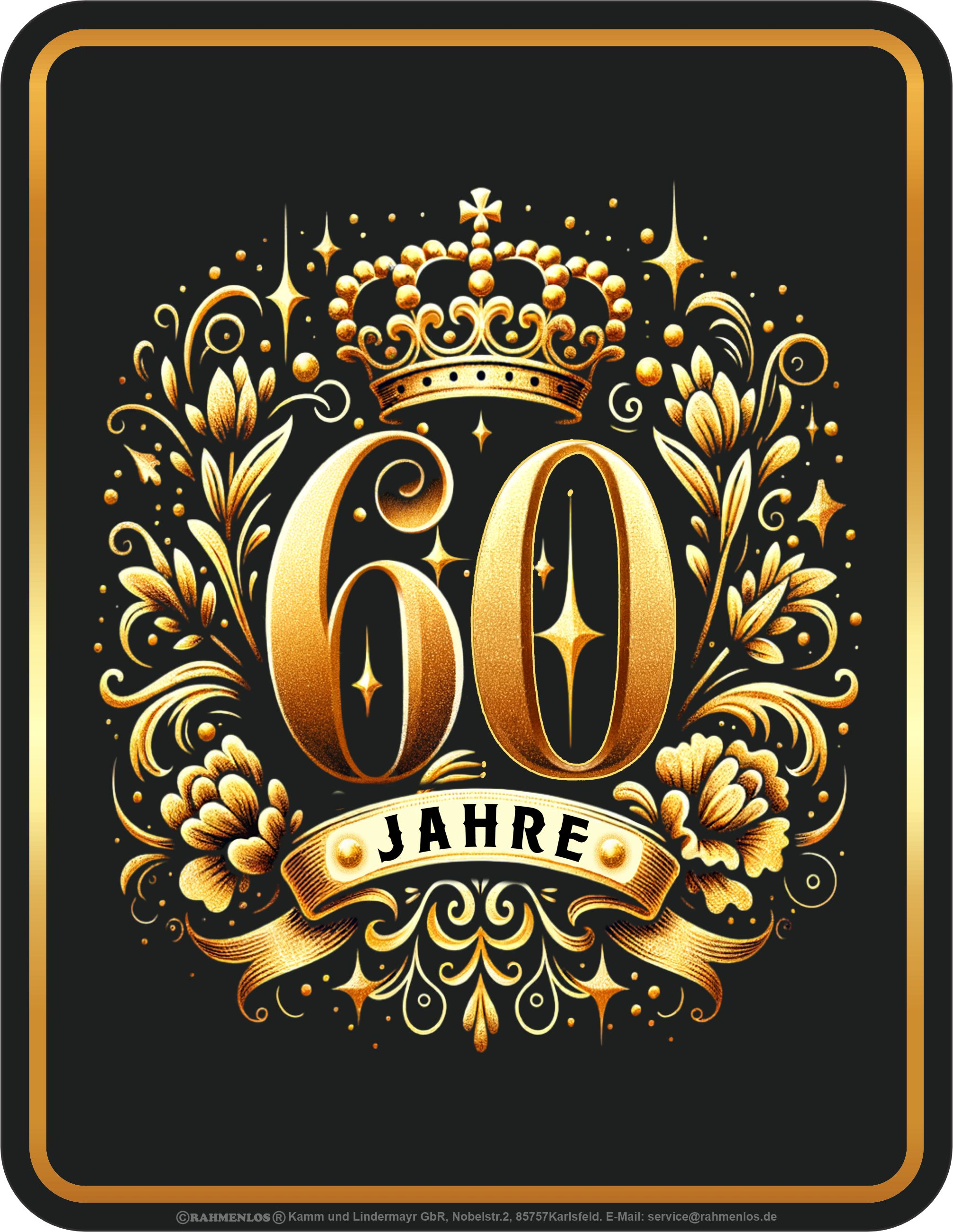 Goldene Krone über der Zahl 60 und Schriftzug 