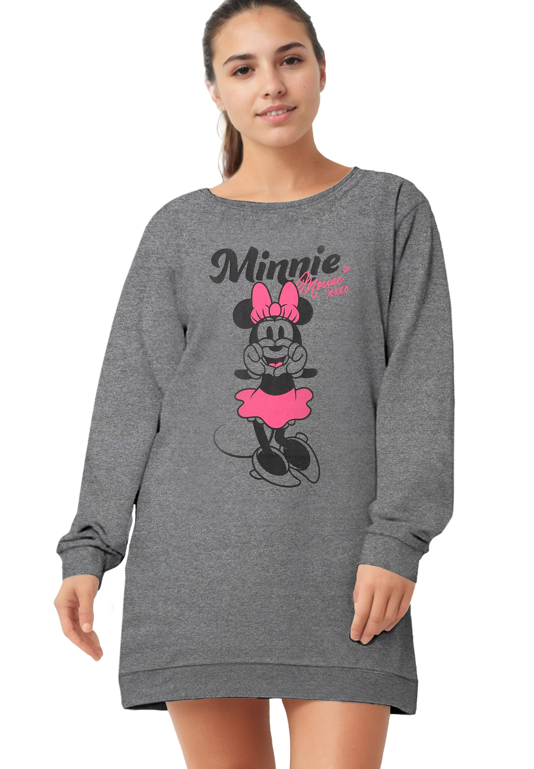 Graues Sweatshirt mit Minnie Maus Aufdruck.