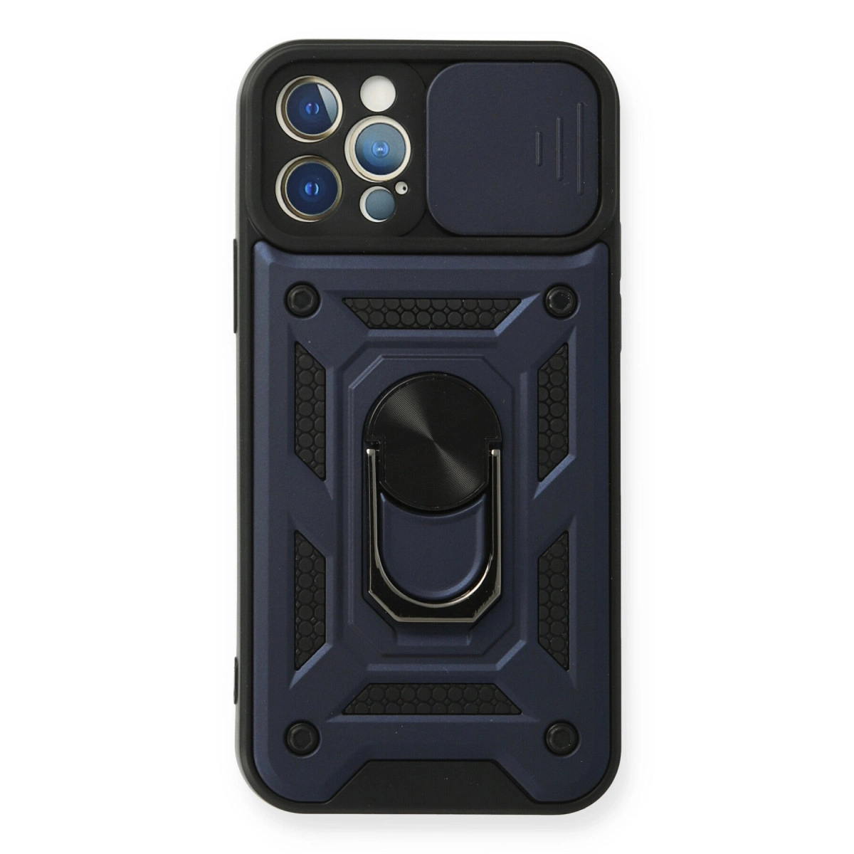 NEWFACE iPhone 12 Pro Uyumlu Pars Lens Yüzüklü Silikon Telefon Kılıfı Lacivert