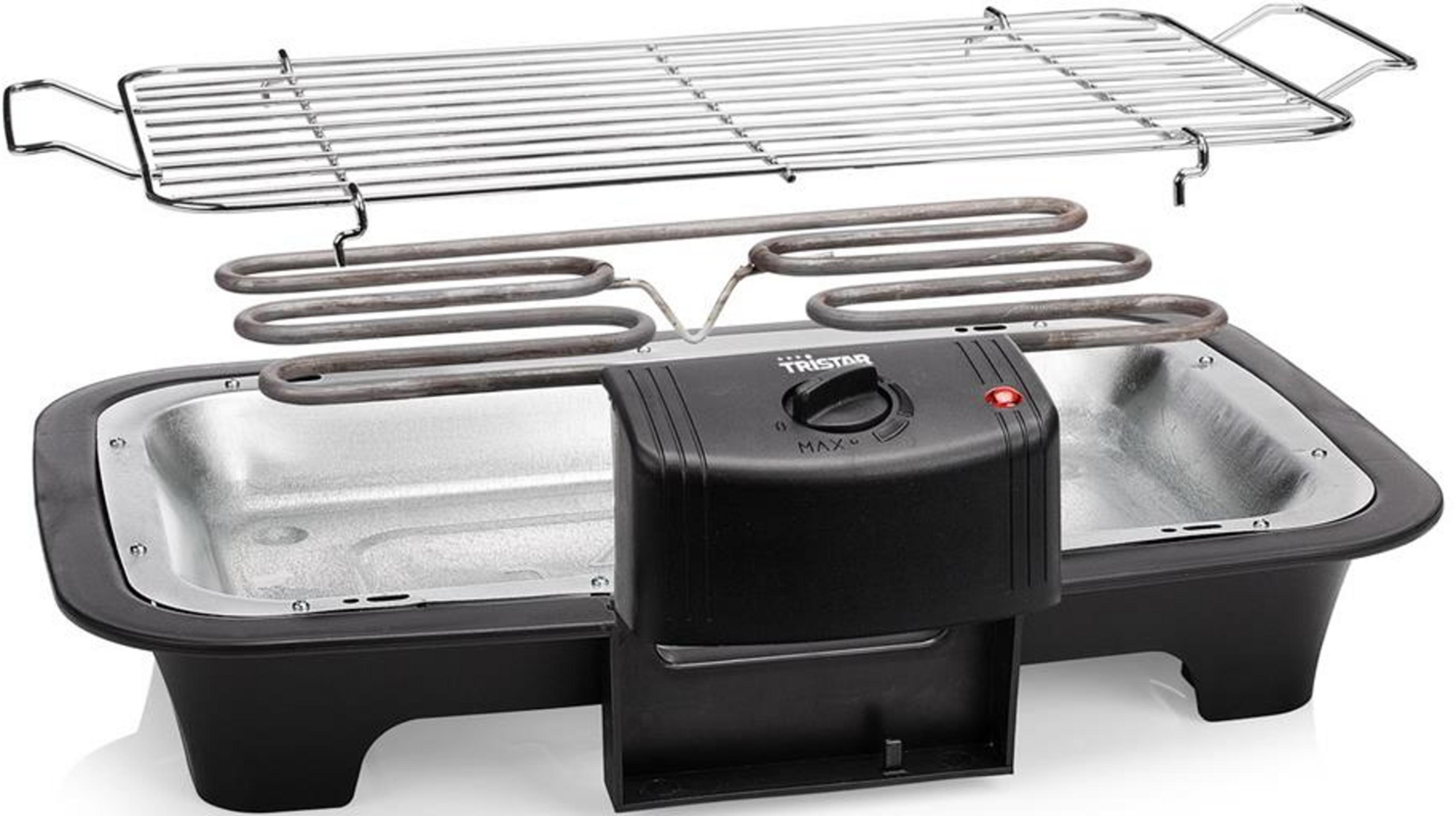 Ein elektrischer Grill mit Heizspiralen und einem Rost.