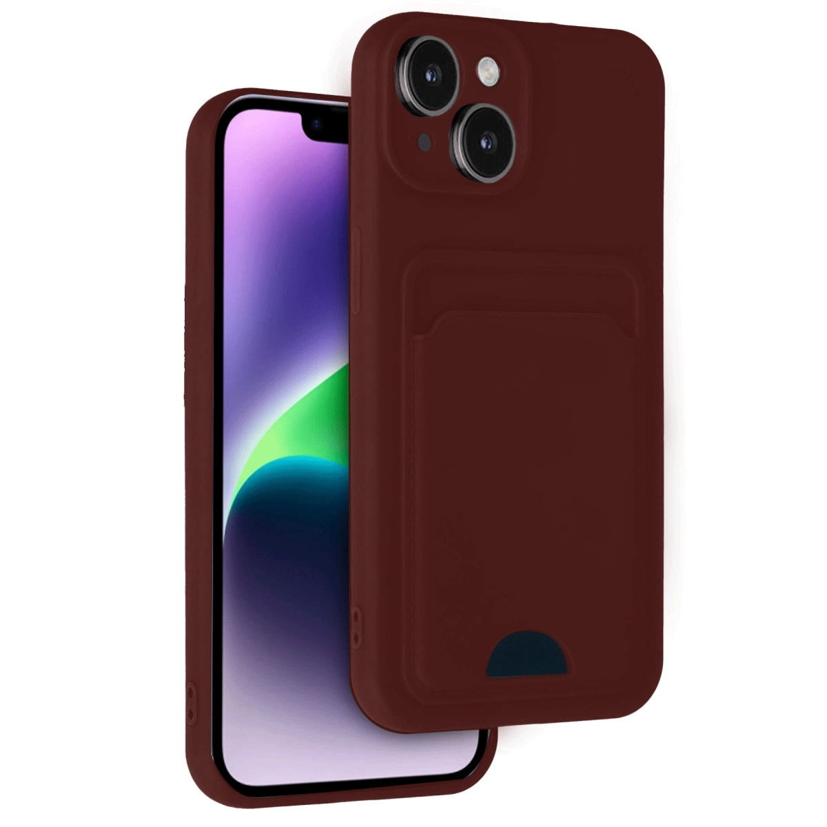 NEWFACE iPhone 14 Uyumlu Kelvin Kartvizitli Silikon Telefon Kılıfı Bordo