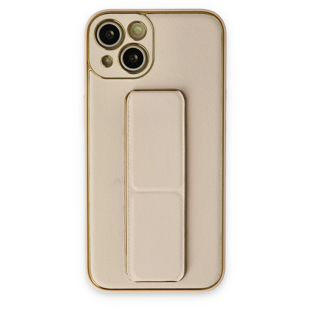 NEWFACE iPhone 14 Plus Uyumlu Coco Deri Standlı Kapak Telefon Kılıfı Gold