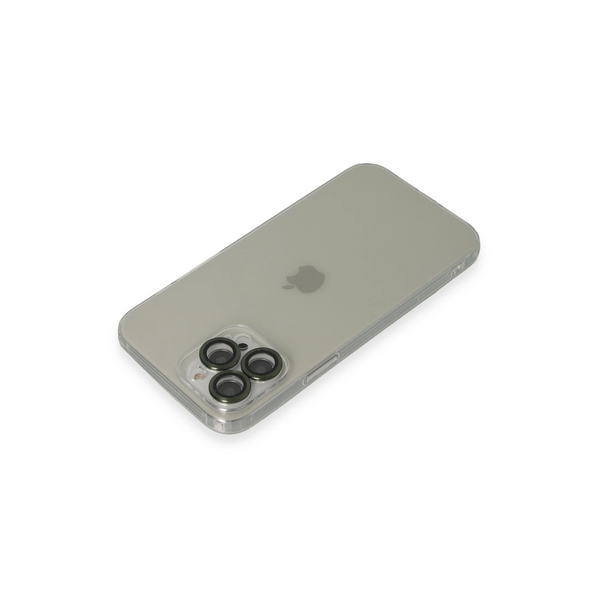 Üç kameralı gri iPhone'un arkası ve Apple logosu.