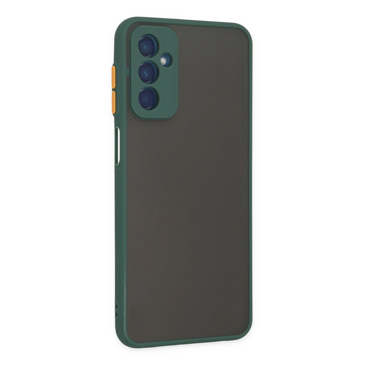 Koyu yeşil kenarlı, koyu gri telefon ve kamera modülü.