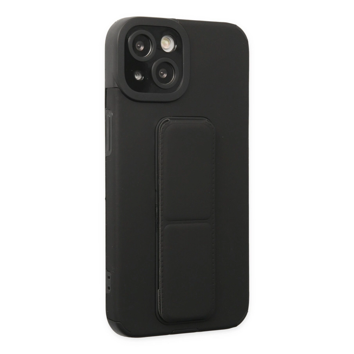 Entegre tutamaklı ve kamera modüllü siyah telefon kılıfı.