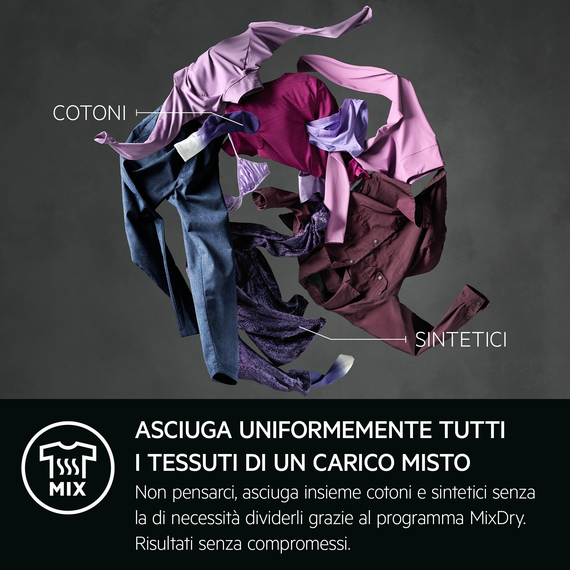 Biancheria mista: cotone e sintetici nei toni del viola.
