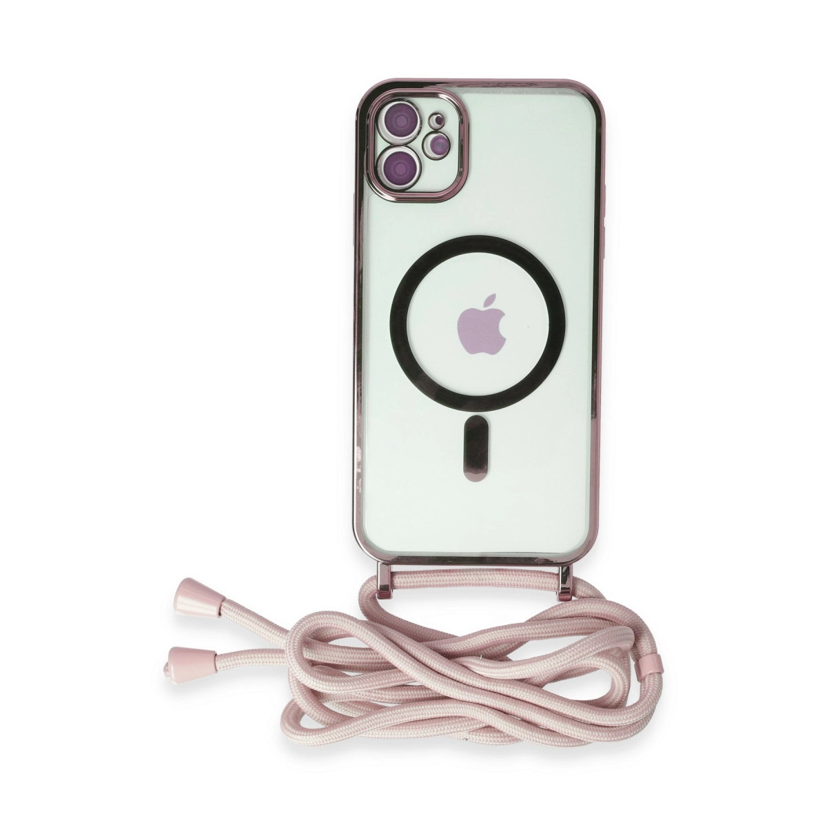 NEWFACE iPhone 11 Uyumlu Divo Lazer Askılı Magsafe Kapak Telefon Kılıfı Pembe
