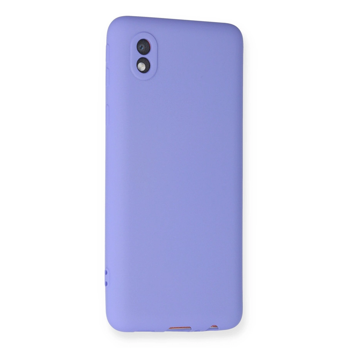 İki kameralı ve kesikli, leylak rengi telefon kılıfı arkası.