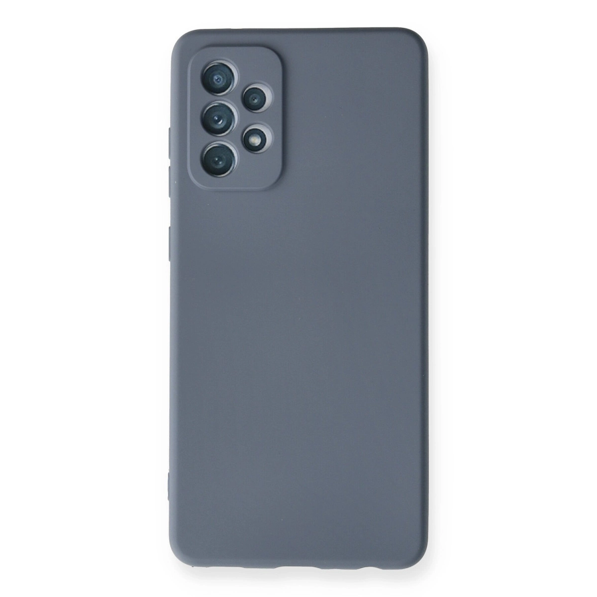 Arkada dört kamera lensli gri telefon kılıfı.