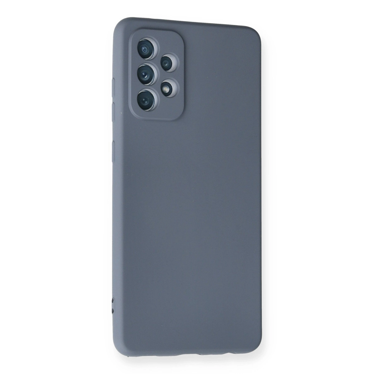 Arkada dört kamera lensi olan gri telefon kılıfı.