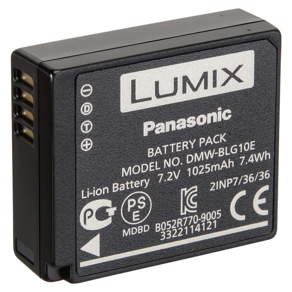 Schwarzer Panasonic Lumix Akku mit Textdetails.