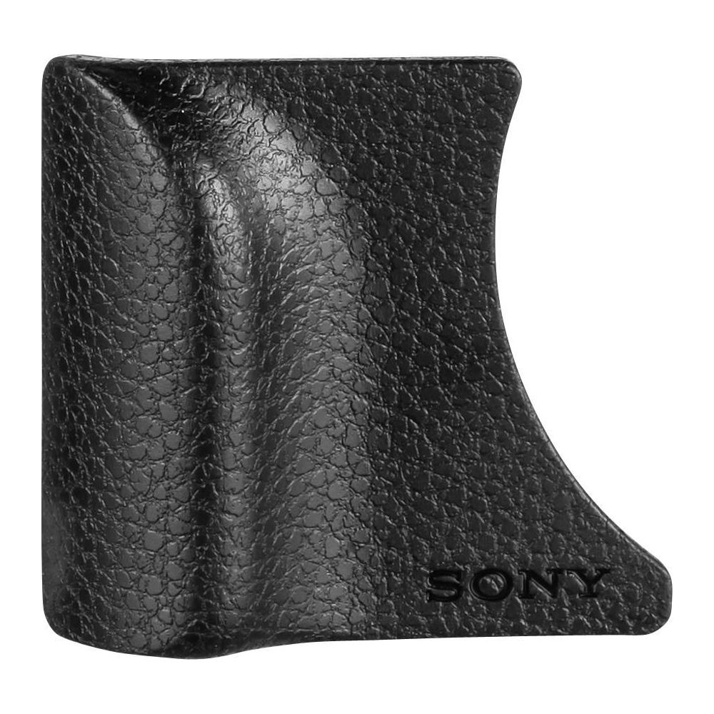 Schwarzer Kamera-Griff mit Sony-Logo. Texturiertes Material.